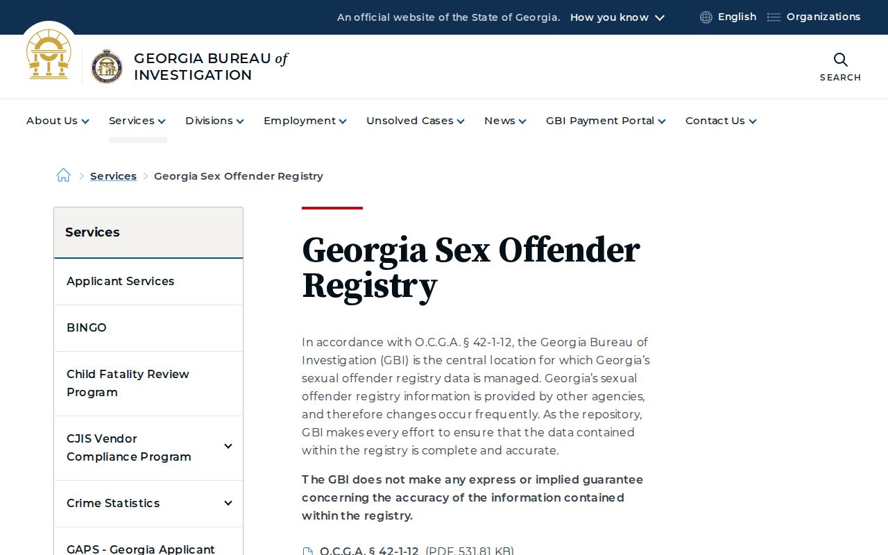 GBI Georgia Sex Offender Registry program information